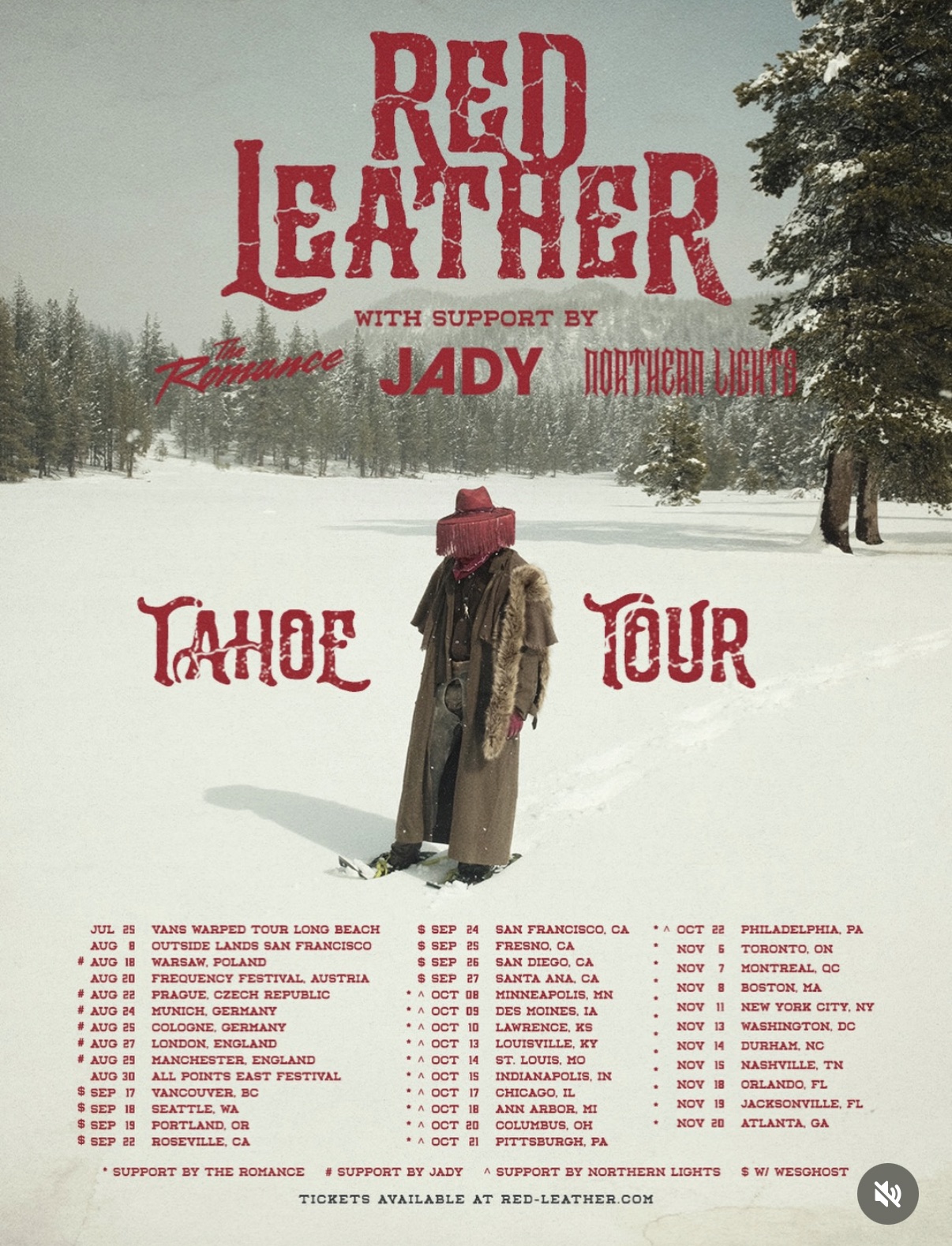 Red Leather TAHOE Tour poster, with support by The Romance, JADY and Northern Lights